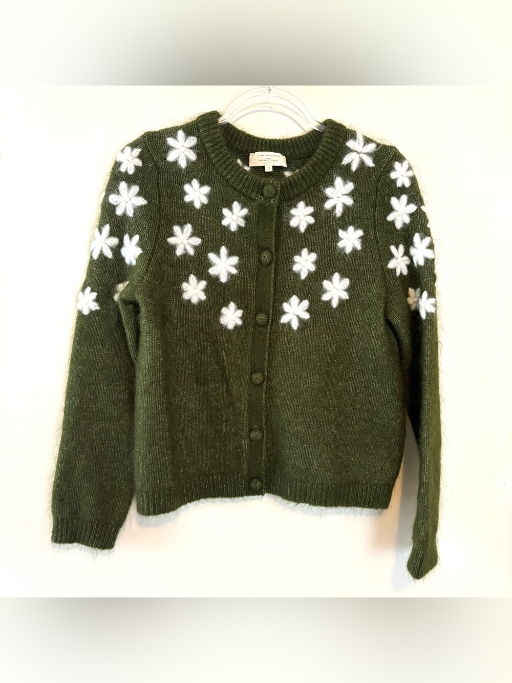 Sezane Andrew flower cardigan in perfect green - Picture 3 of 7